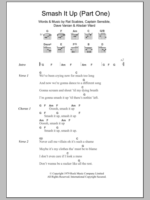 The Damned Smash It Up (Part One) sheet music notes and chords arranged for Guitar Chords/Lyrics