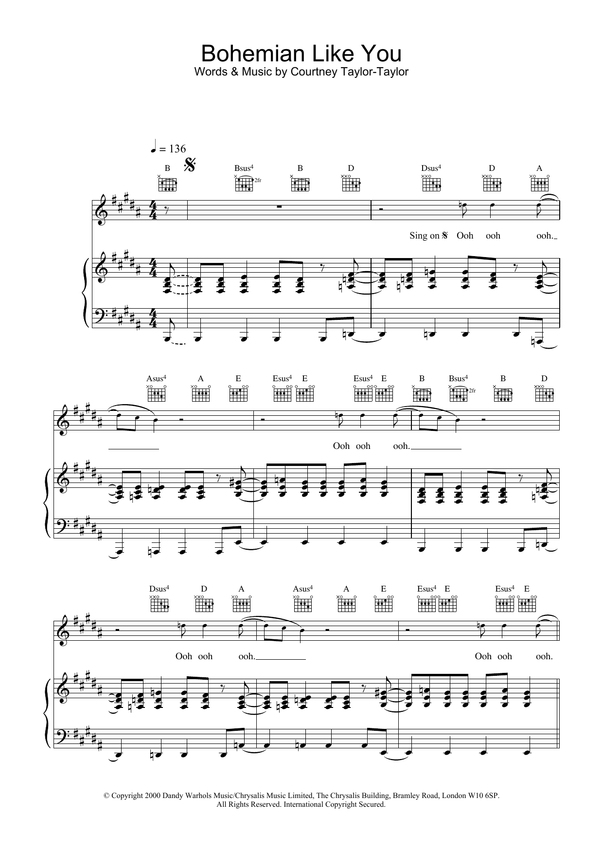 The Dandy Warhols Bohemian Like You sheet music notes and chords arranged for Piano Chords/Lyrics