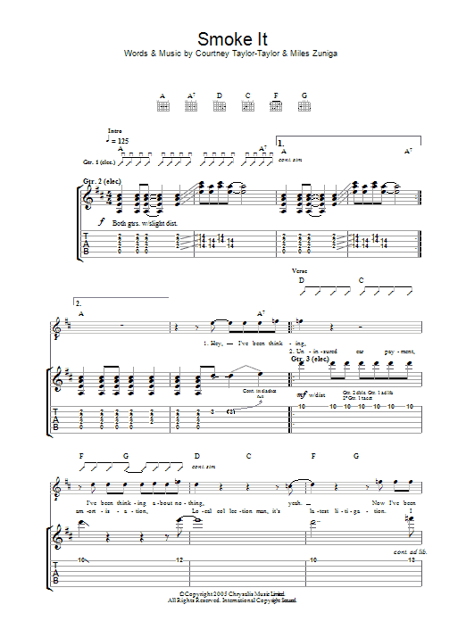 The Dandy Warhols Smoke It sheet music notes and chords arranged for Guitar Chords/Lyrics