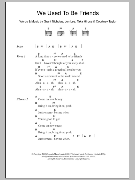 The Dandy Warhols We Used To Be Friends sheet music notes and chords arranged for Guitar Chords/Lyrics