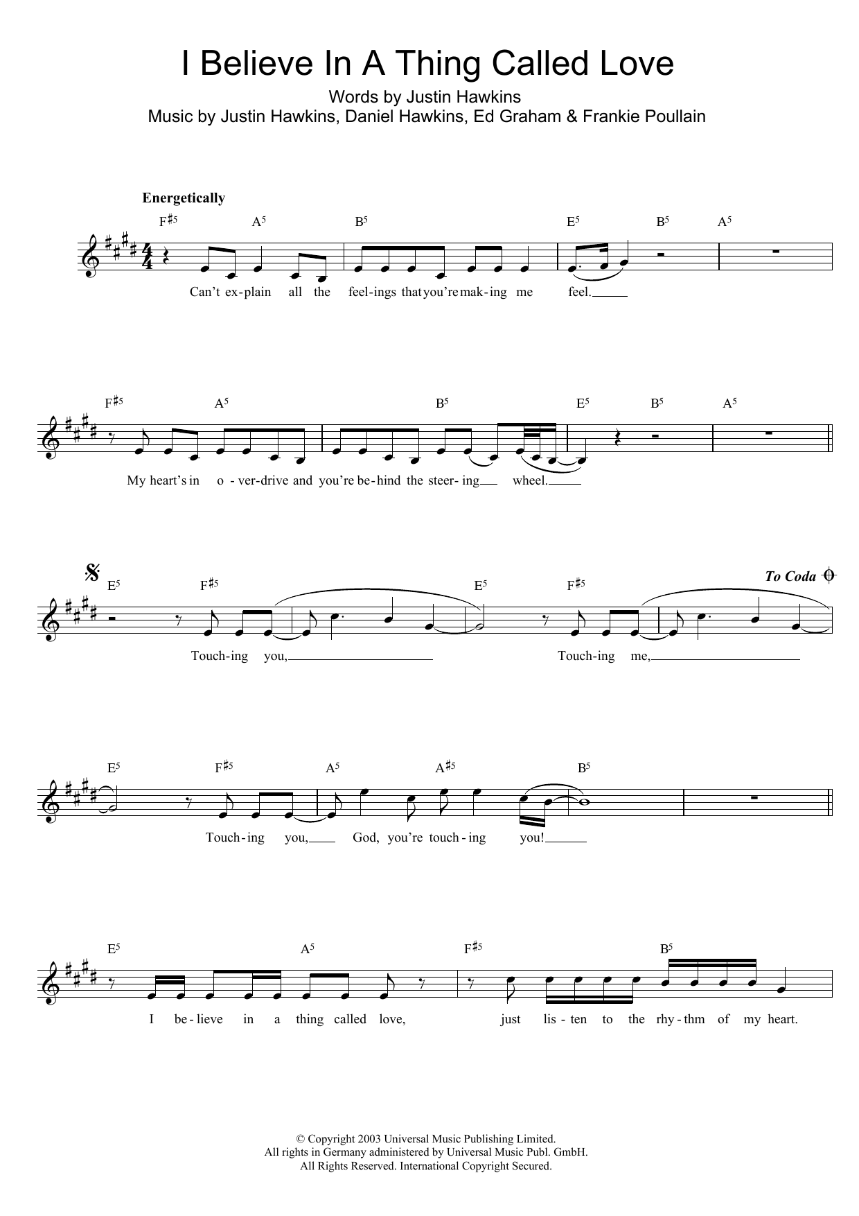 The Darkness I Believe In A Thing Called Love sheet music notes and chords arranged for Guitar Tab