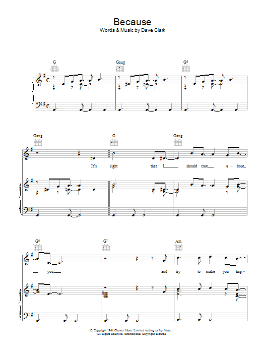 The Dave Clark Five Because sheet music notes and chords arranged for Piano, Vocal & Guitar Chords