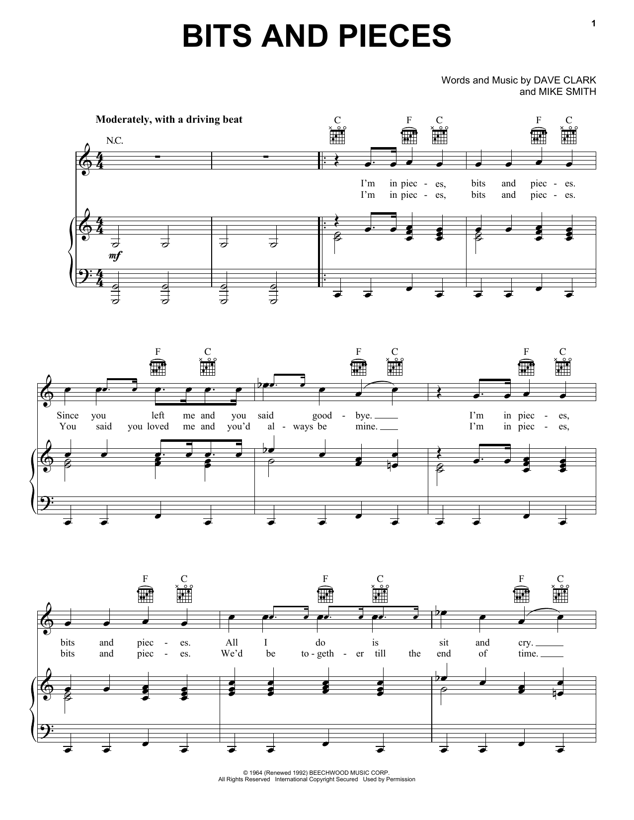 The Dave Clark Five Bits And Pieces sheet music notes and chords arranged for Piano, Vocal & Guitar Chords (Right-Hand Melody)