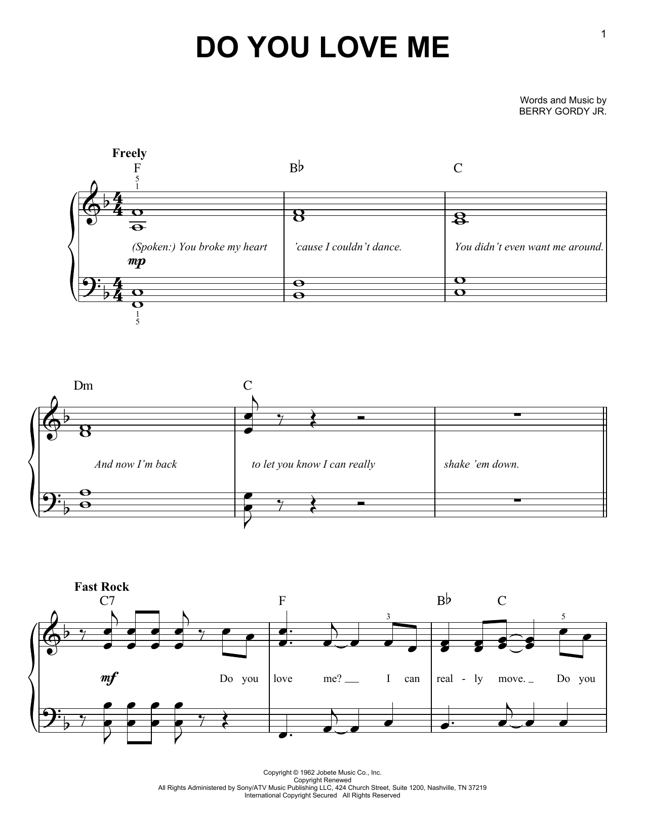 The Dave Clark Five Do You Love Me sheet music notes and chords arranged for Easy Piano