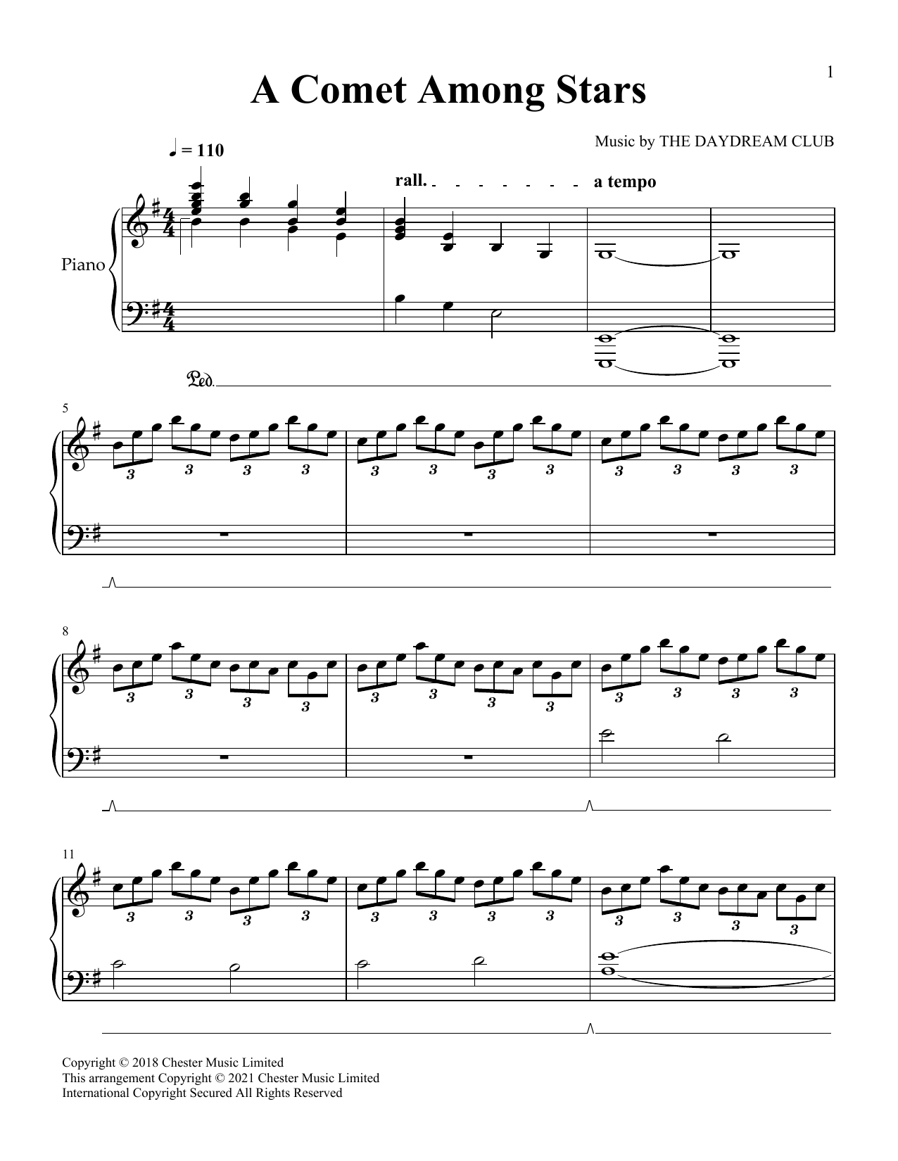 The Daydream Club A Comet Among Stars sheet music notes and chords arranged for Piano Solo