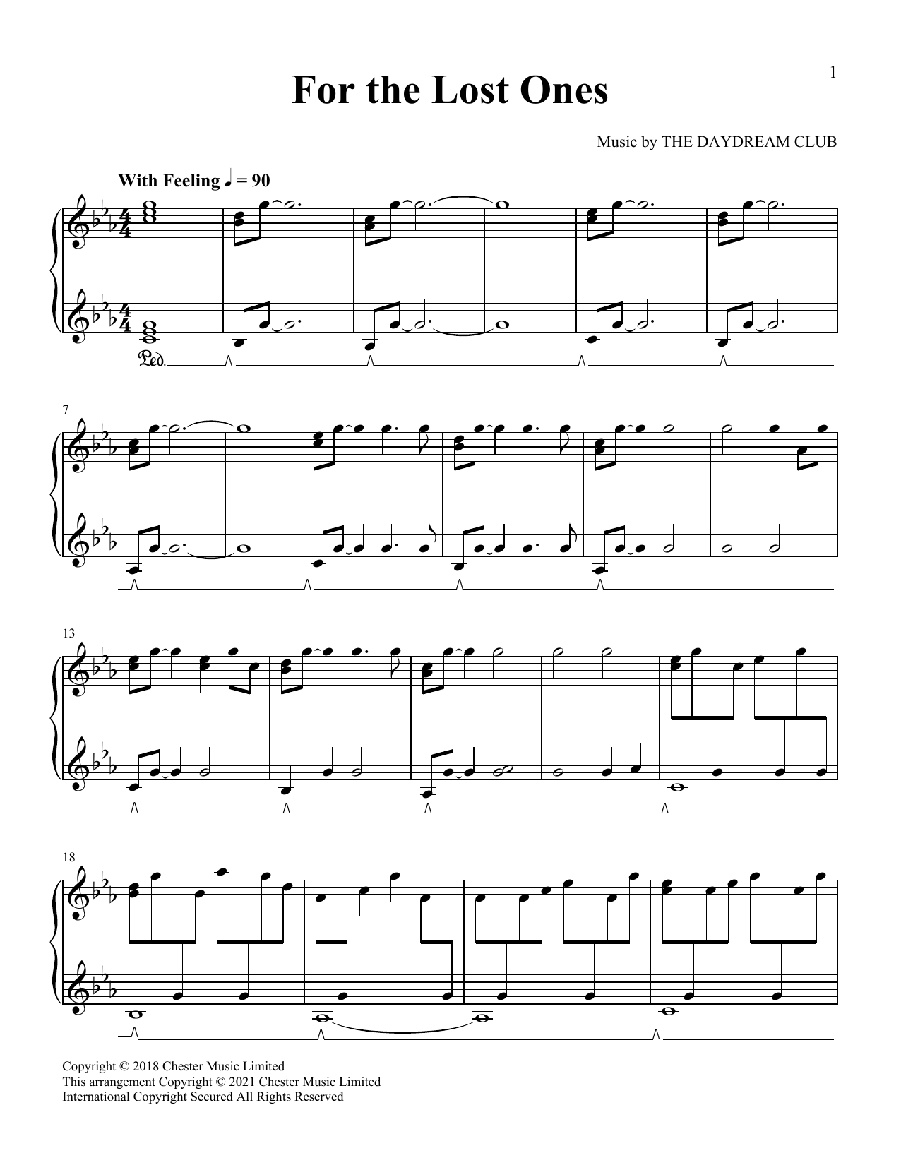 The Daydream Club For The Lost Ones sheet music notes and chords arranged for Piano Solo