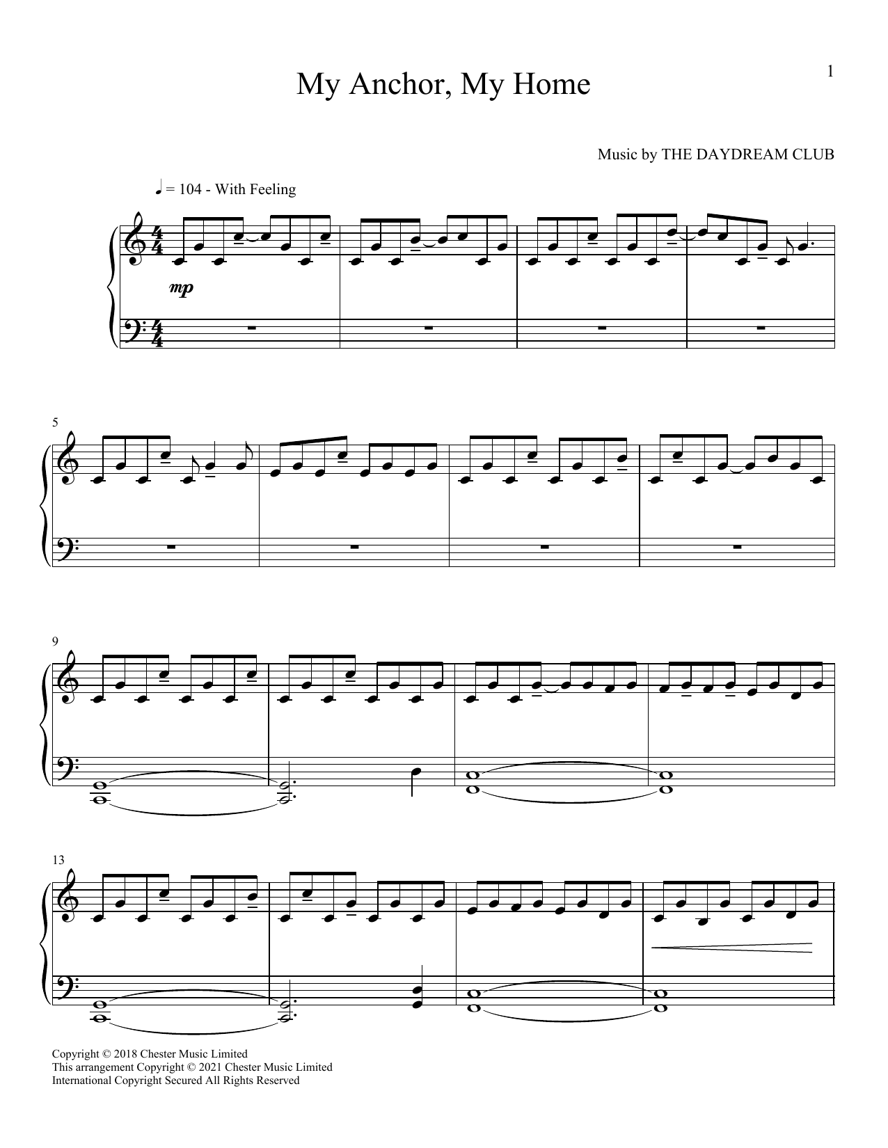 The Daydream Club My Anchor, My Home sheet music notes and chords arranged for Piano Solo