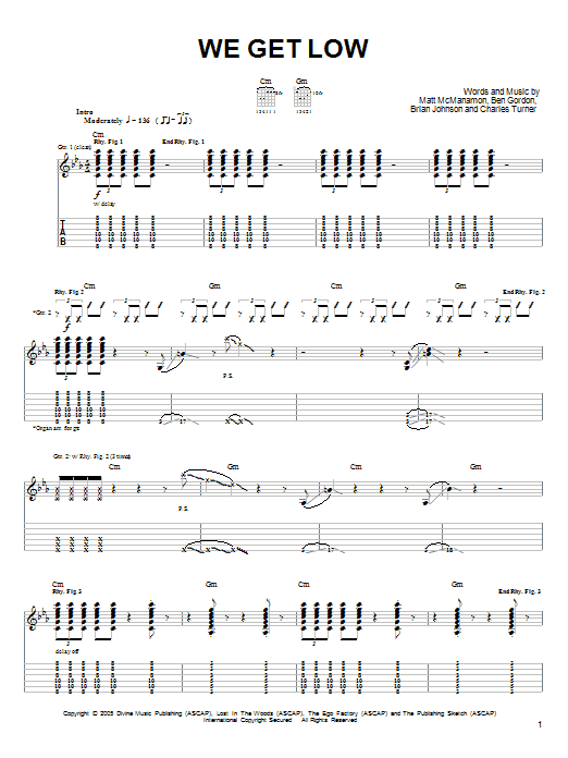 The Dead 60s We Get Low sheet music notes and chords arranged for Guitar Tab
