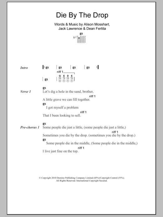 The Dead Weather Die By The Drop sheet music notes and chords arranged for Guitar Chords/Lyrics