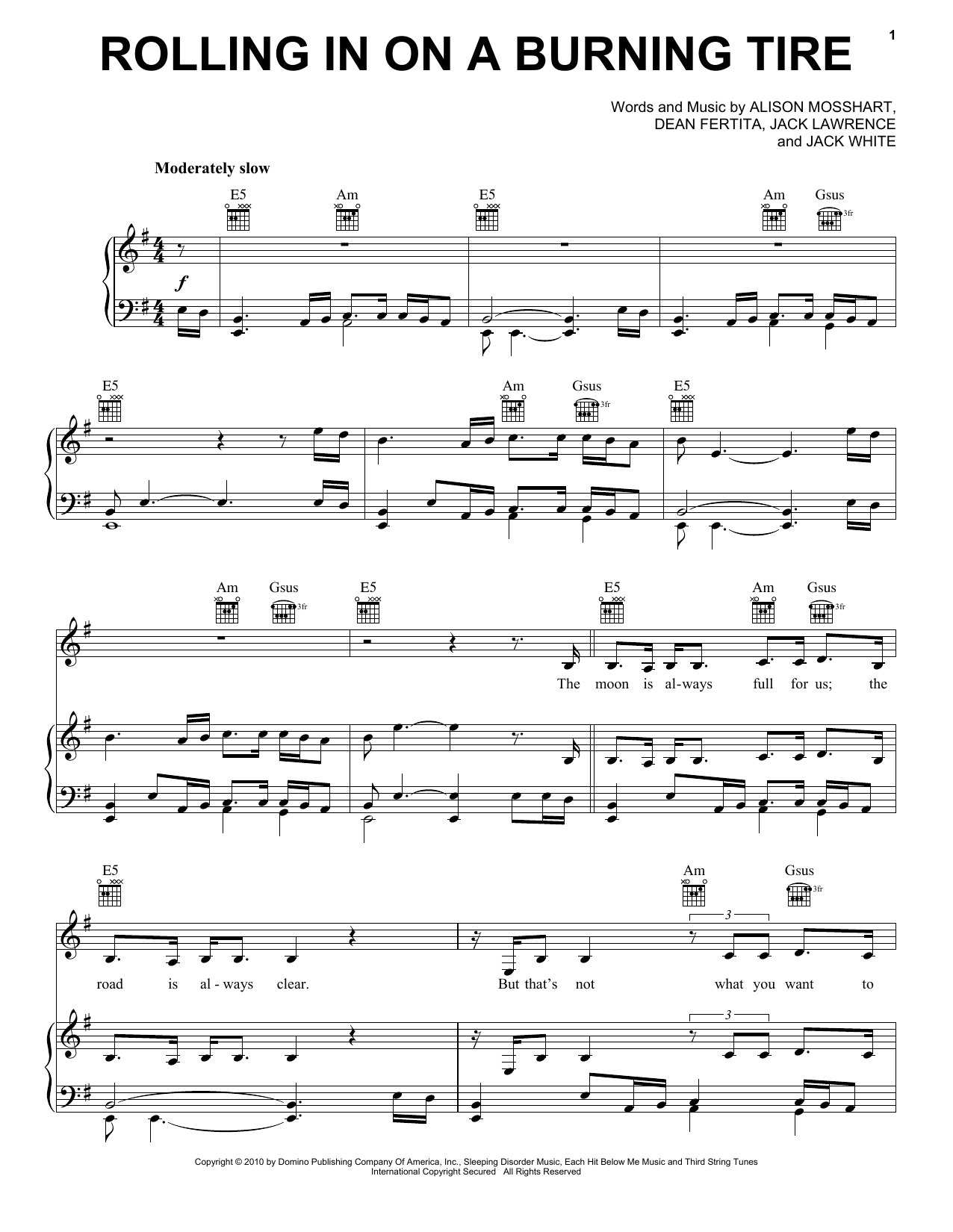 The Dead Weather Rolling In On A Burning Tire sheet music notes and chords arranged for Piano, Vocal & Guitar Chords (Right-Hand Melody)