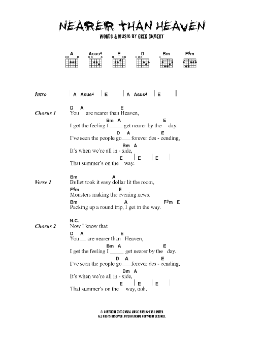 The Delays Nearer Than Heaven sheet music notes and chords arranged for Guitar Chords/Lyrics