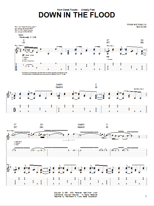 The Derek Trucks Band Down In The Flood sheet music notes and chords arranged for Guitar Tab