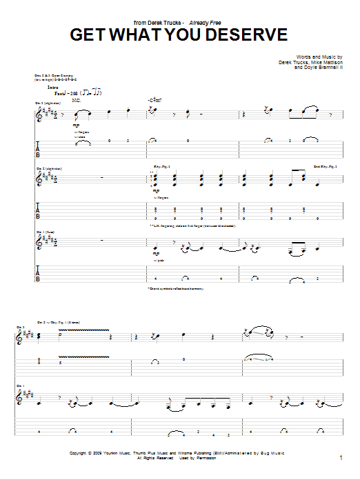 The Derek Trucks Band Get What You Deserve sheet music notes and chords arranged for Guitar Tab