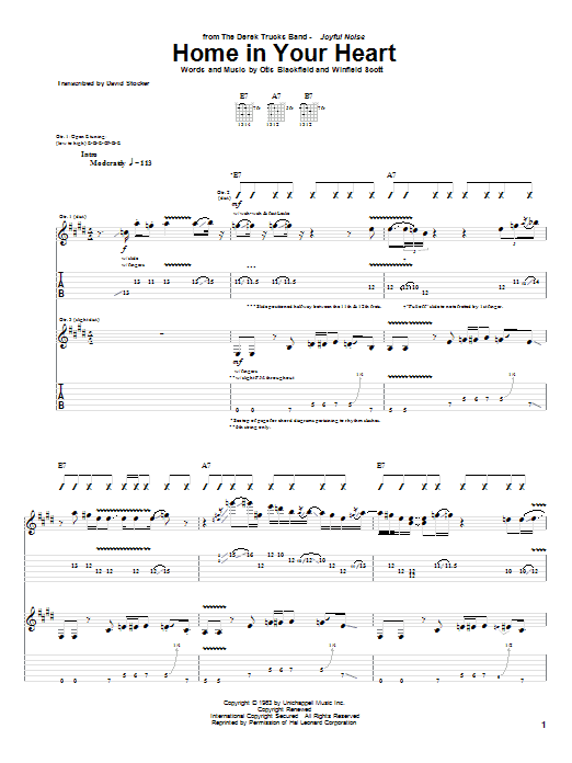 The Derek Trucks Band Home In Your Heart sheet music notes and chords arranged for Guitar Tab