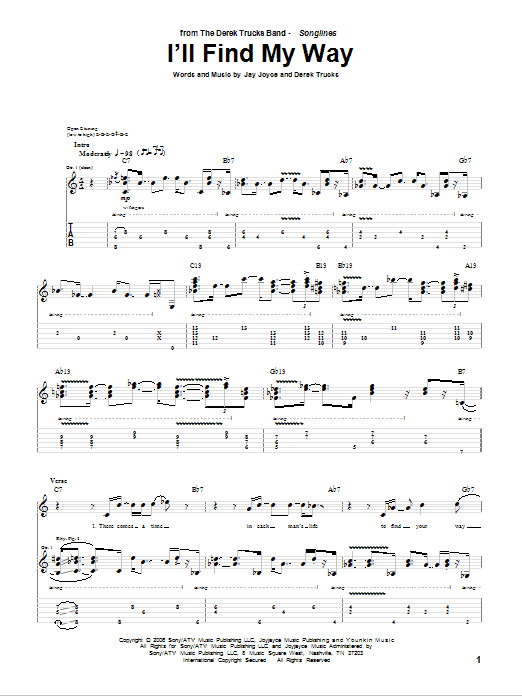 The Derek Trucks Band I'll Find My Way sheet music notes and chords arranged for Guitar Tab