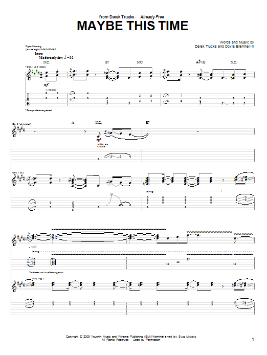 The Derek Trucks Band Maybe This Time sheet music notes and chords arranged for Guitar Tab