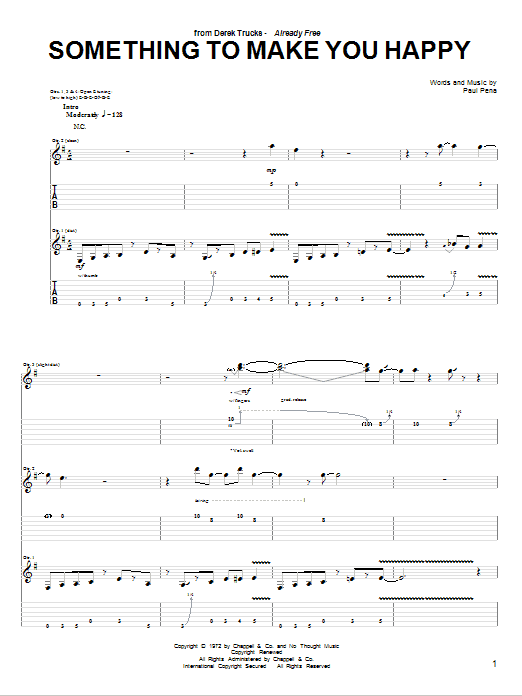 The Derek Trucks Band Something To Make You Happy sheet music notes and chords arranged for Guitar Tab