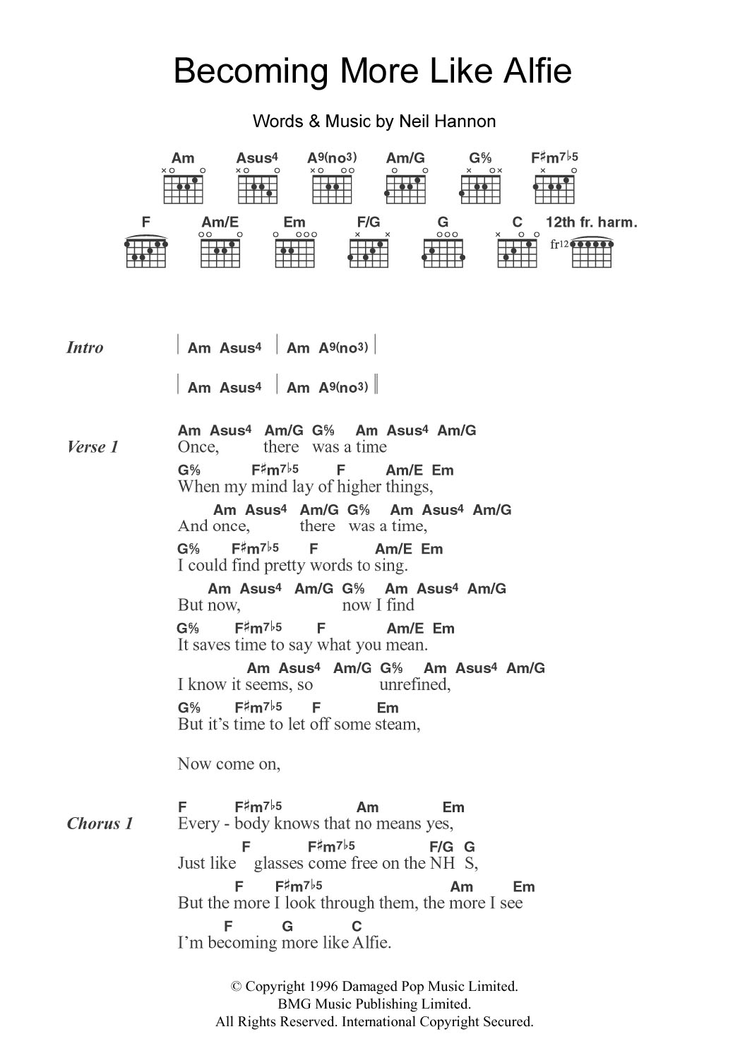 The Divine Comedy Becoming More Like Alfie sheet music notes and chords arranged for Guitar Chords/Lyrics