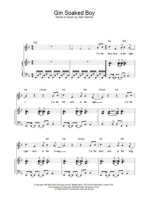 The Divine Comedy Gin Soaked Boy sheet music notes and chords arranged for Piano, Vocal & Guitar Chords