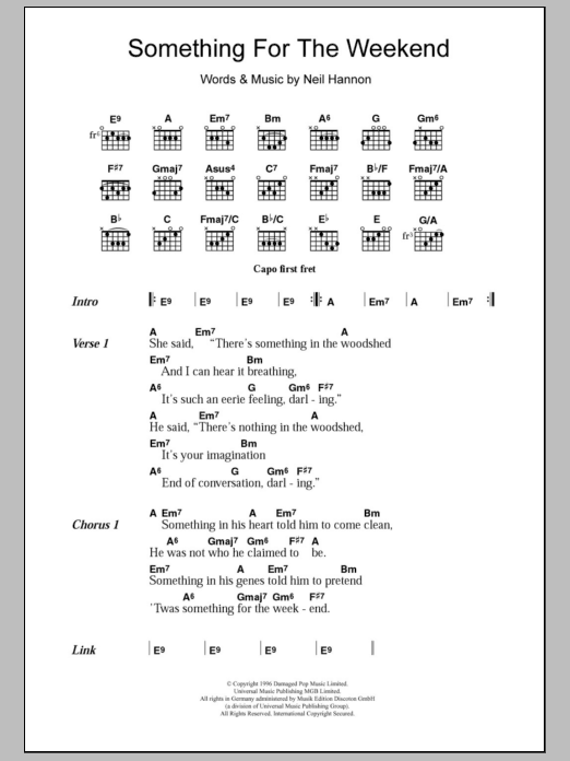 The Divine Comedy Something For The Weekend sheet music notes and chords arranged for Guitar Chords/Lyrics
