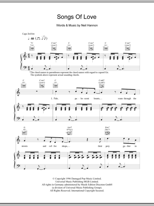 The Divine Comedy Songs Of Love sheet music notes and chords arranged for Piano, Vocal & Guitar Chords