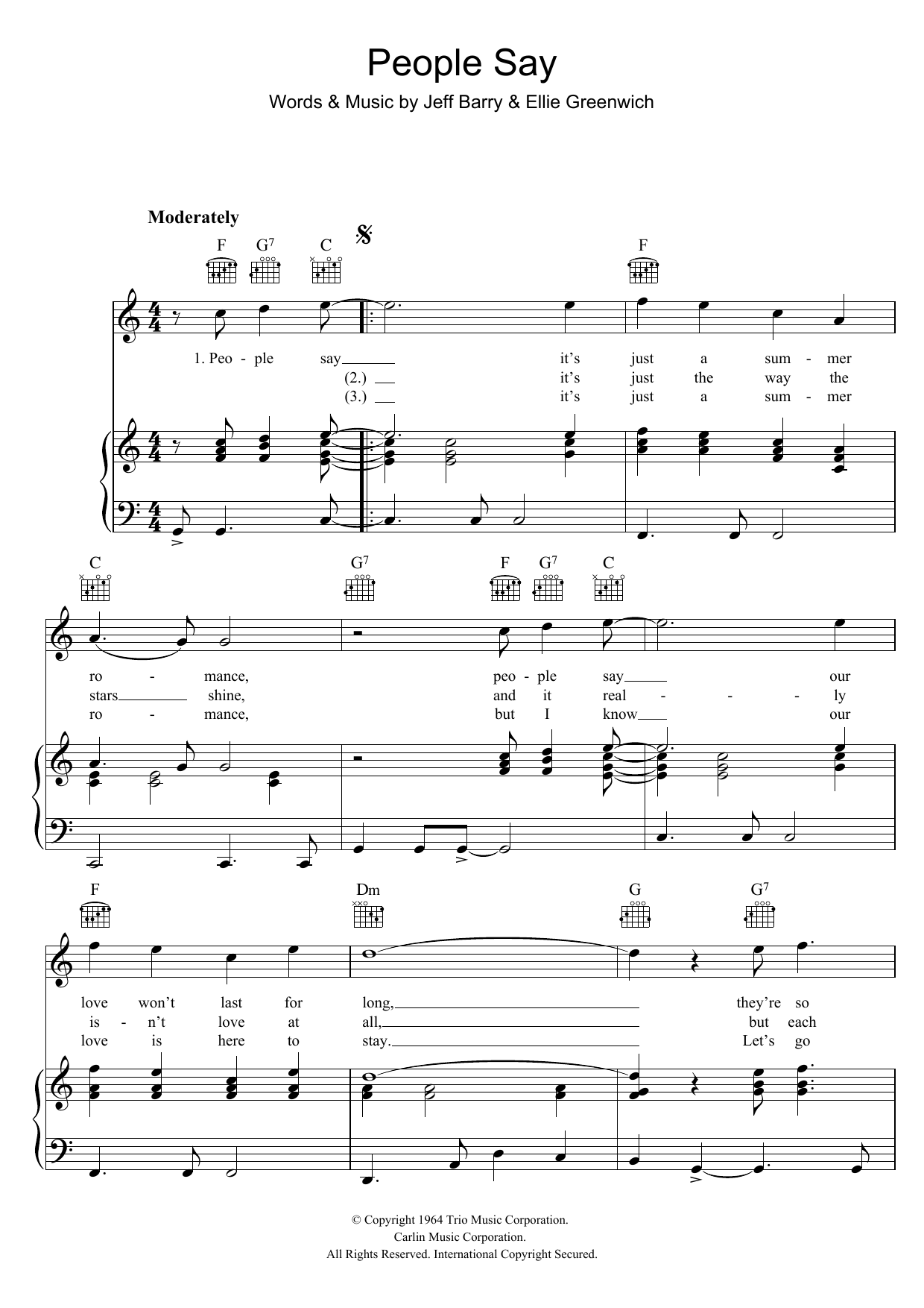 The Dixie Cups People Say sheet music notes and chords arranged for Piano, Vocal & Guitar Chords