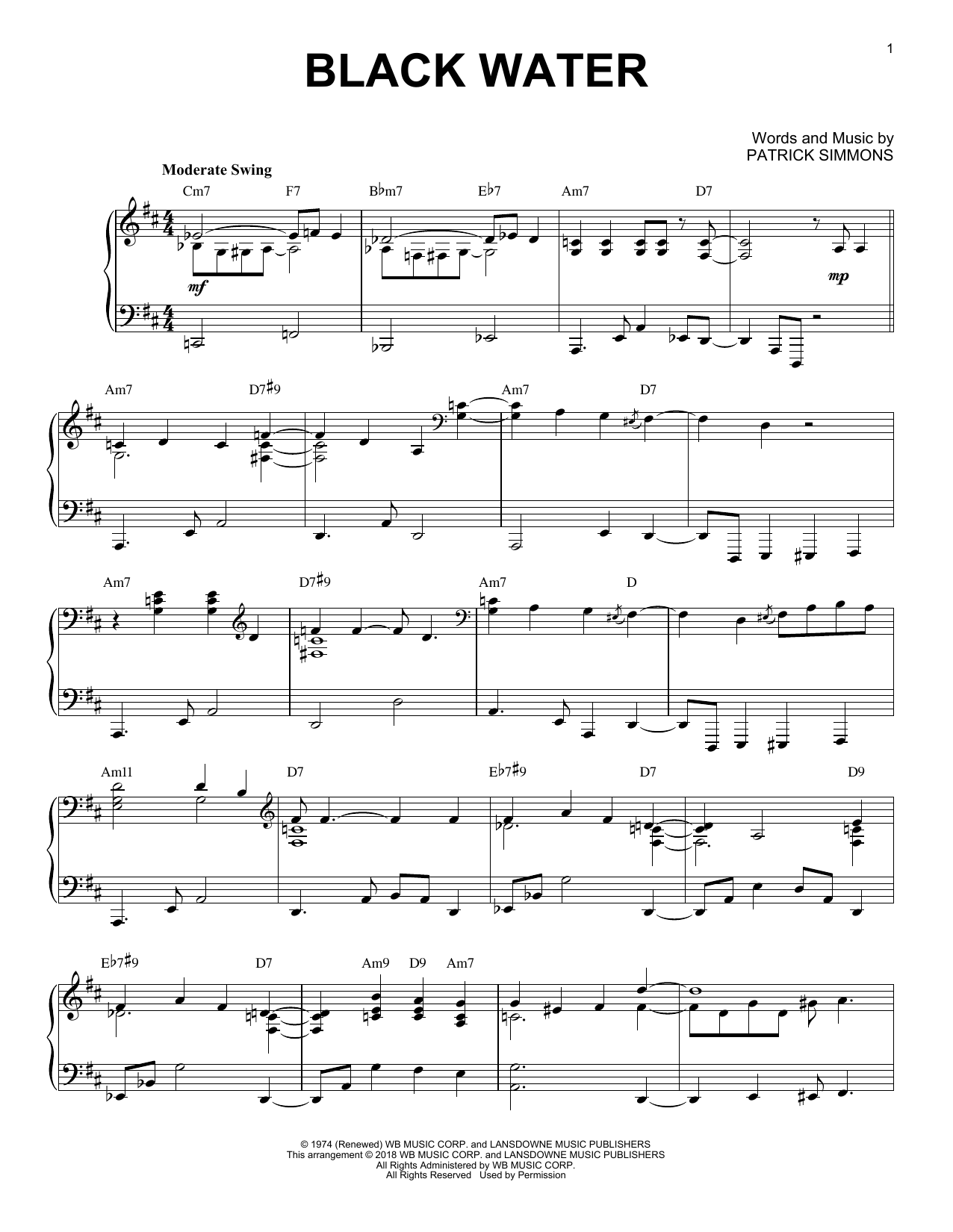 The Doobie Brothers Black Water [Jazz version] sheet music notes and chords arranged for Piano Solo