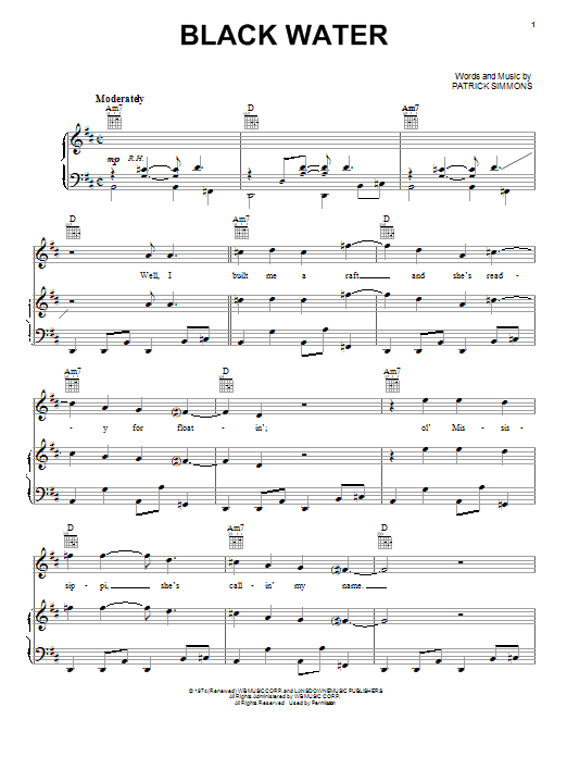 The Doobie Brothers Black Water sheet music notes and chords arranged for Guitar Tab (Single Guitar)