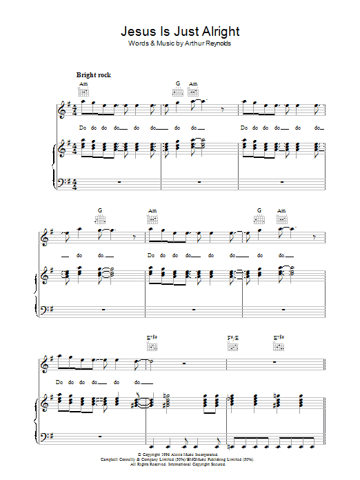 The Doobie Brothers Jesus Is Just Alright sheet music notes and chords arranged for Piano, Vocal & Guitar Chords