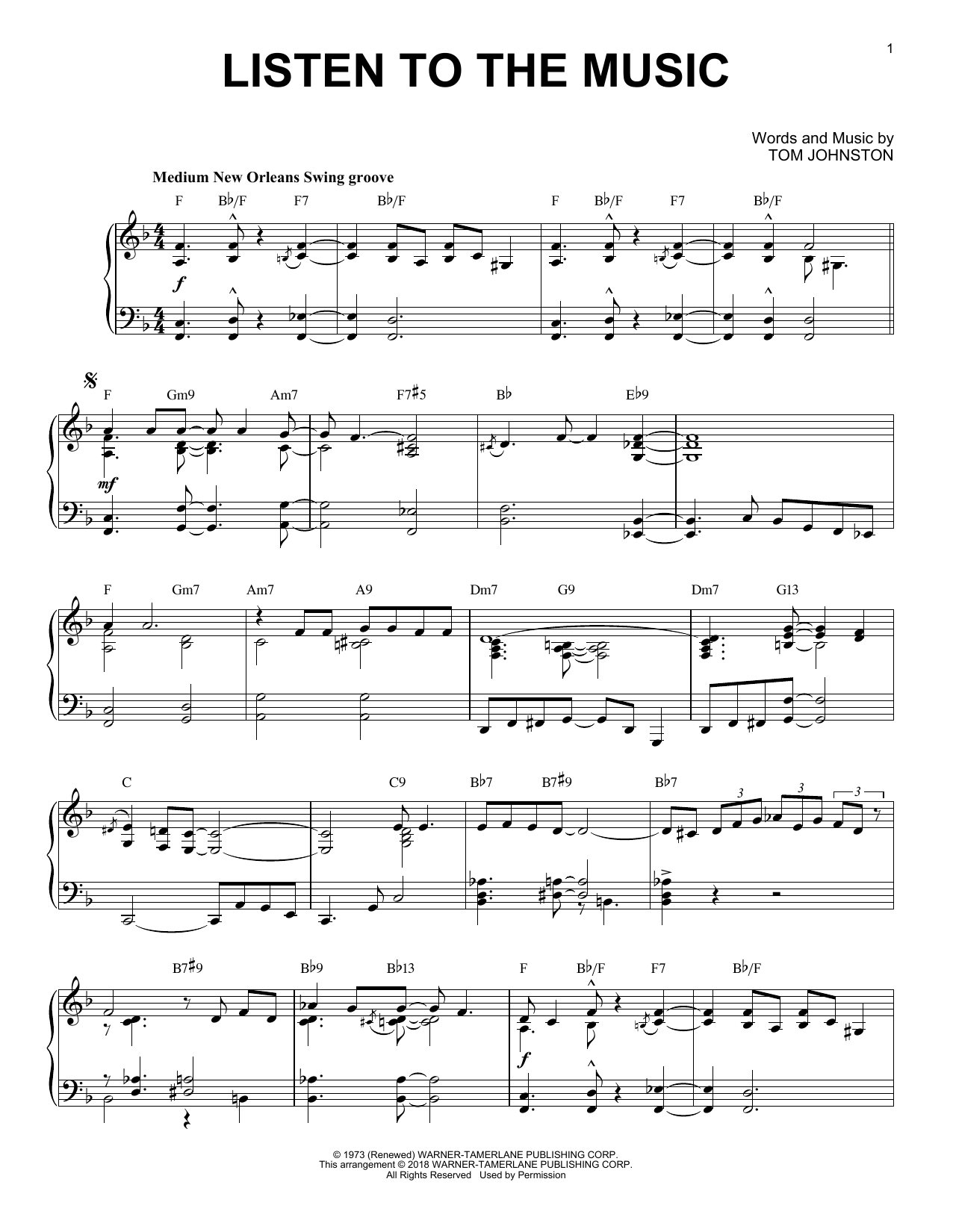 The Doobie Brothers Listen To The Music [Jazz version] sheet music notes and chords arranged for Piano Solo