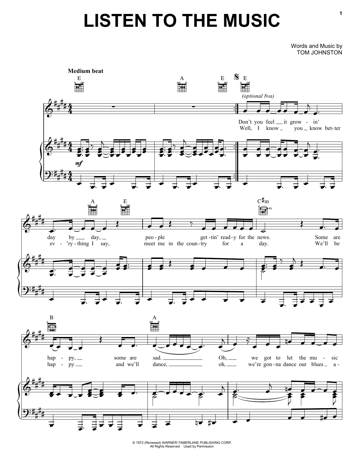 The Doobie Brothers Listen To The Music sheet music notes and chords arranged for Guitar Tab (Single Guitar)