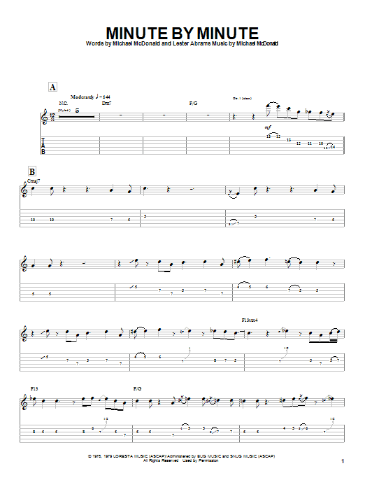 The Doobie Brothers Minute By Minute sheet music notes and chords arranged for Bass Guitar Tab