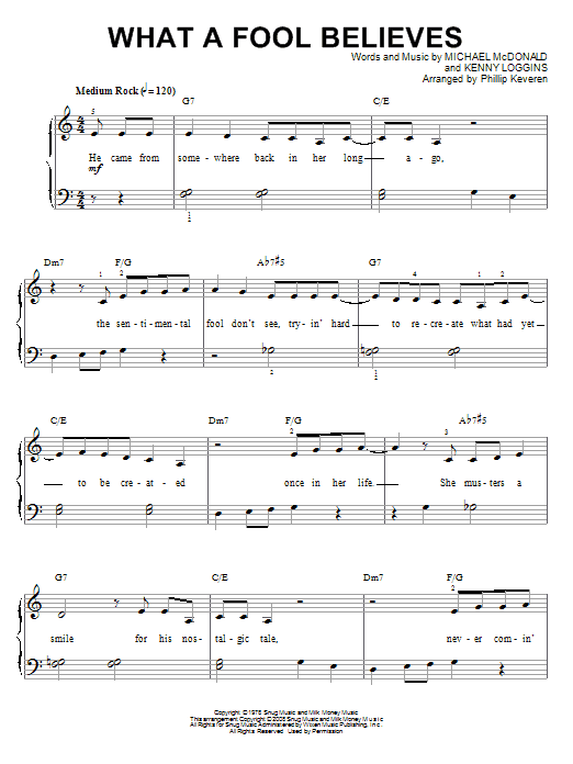 The Doobie Brothers What A Fool Believes (arr. Phillip Keveren) sheet music notes and chords arranged for Piano Solo