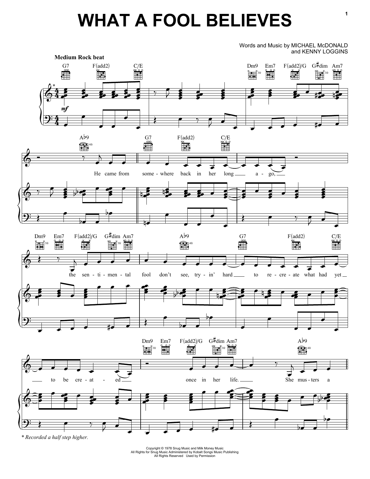 The Doobie Brothers What A Fool Believes sheet music notes and chords arranged for Piano Solo