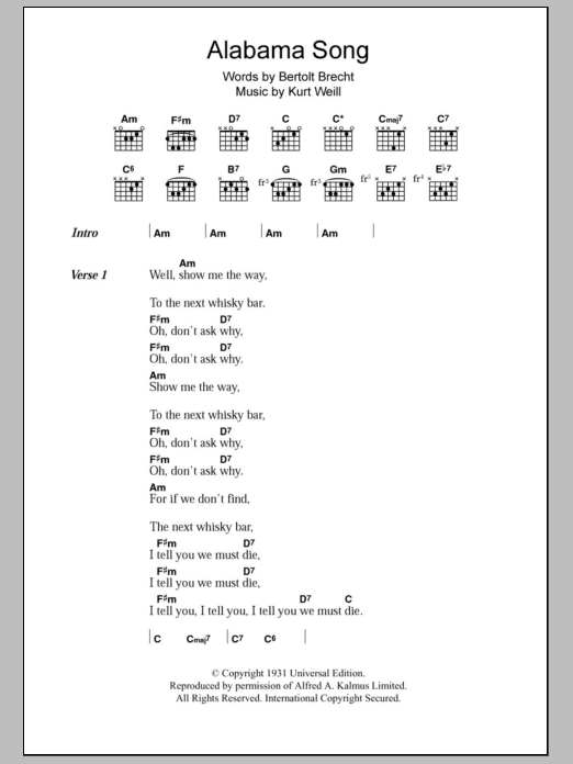 The Doors Alabama Song sheet music notes and chords arranged for Guitar Chords/Lyrics