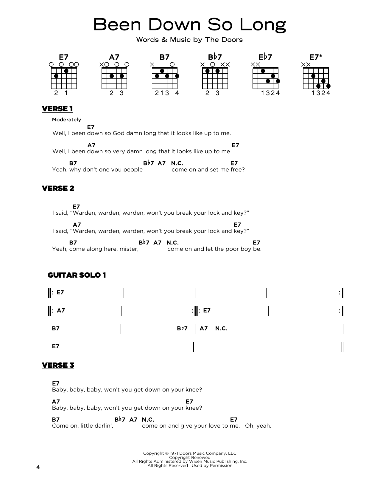 The Doors Been Down So Long sheet music notes and chords arranged for Really Easy Guitar