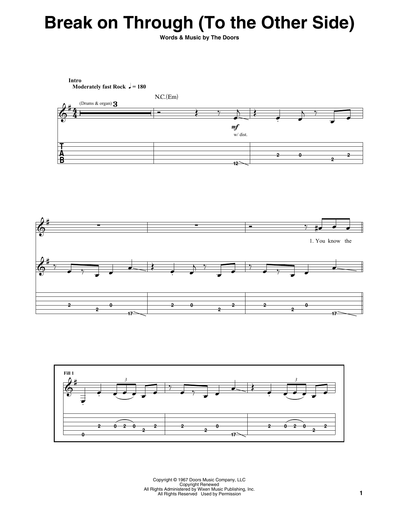 The Doors Break On Through (To The Other Side) sheet music notes and chords arranged for Ukulele