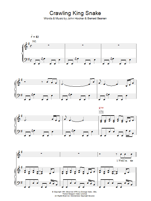 The Doors Crawling King Snake sheet music notes and chords arranged for Piano, Vocal & Guitar Chords