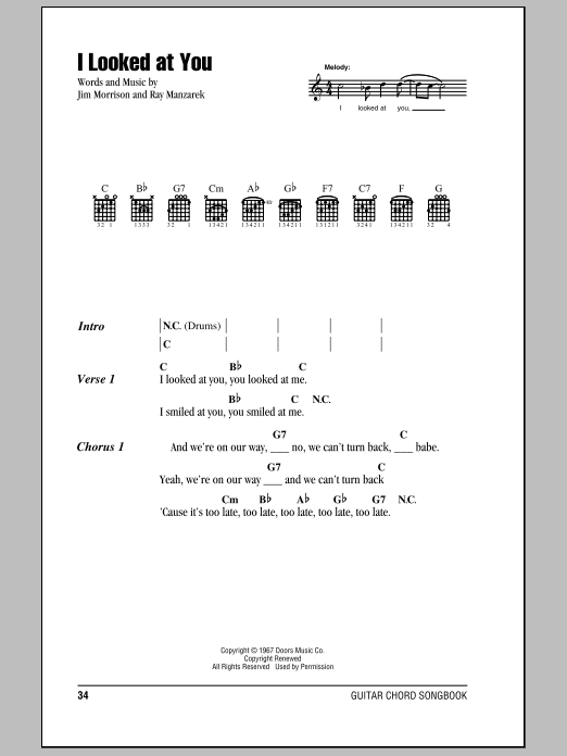 The Doors I Looked At You sheet music notes and chords arranged for Guitar Chords/Lyrics
