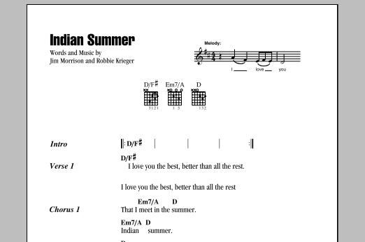 The Doors Indian Summer sheet music notes and chords arranged for Really Easy Guitar
