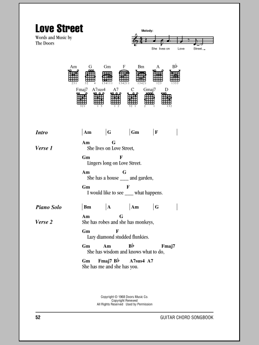 The Doors Love Street sheet music notes and chords arranged for Ukulele