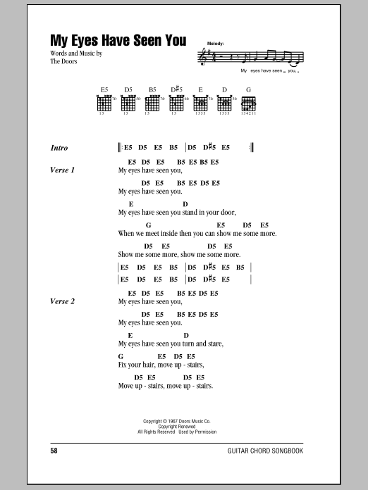 The Doors My Eyes Have Seen You sheet music notes and chords arranged for Guitar Chords/Lyrics
