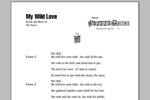 The Doors My Wild Love sheet music notes and chords arranged for Guitar Chords/Lyrics