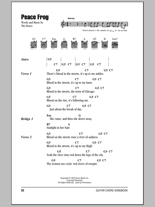 The Doors Peace Frog sheet music notes and chords arranged for Really Easy Guitar