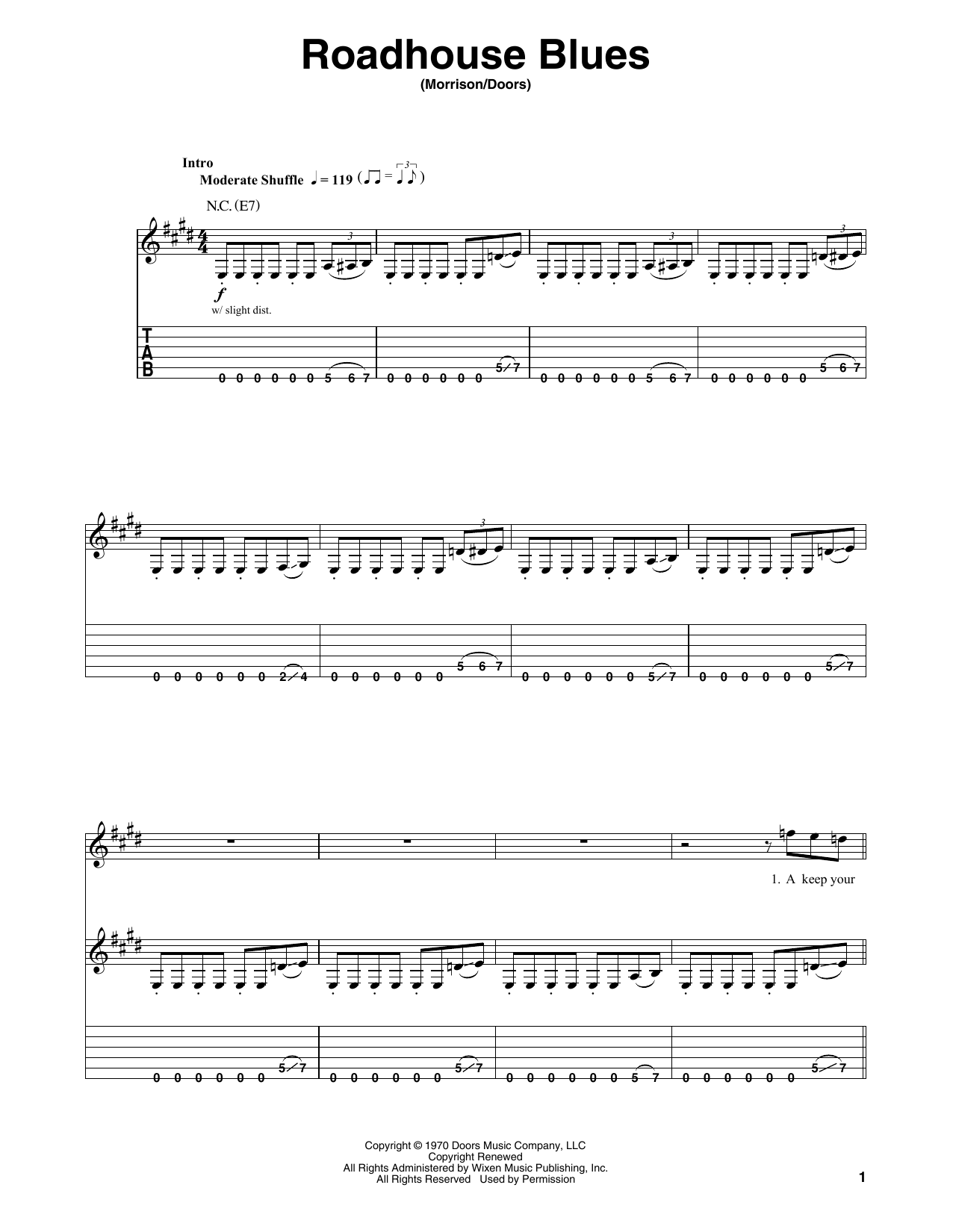 The Doors Roadhouse Blues sheet music notes and chords arranged for Drums Transcription