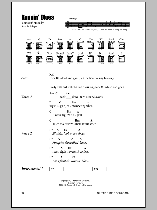 The Doors Runnin' Blues sheet music notes and chords arranged for Guitar Chords/Lyrics
