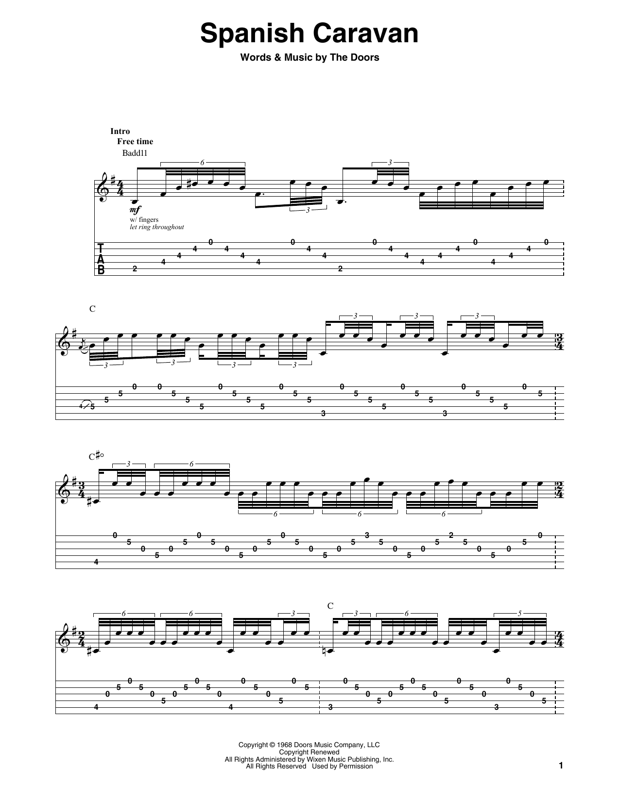 The Doors Spanish Caravan sheet music notes and chords arranged for Guitar Chords/Lyrics