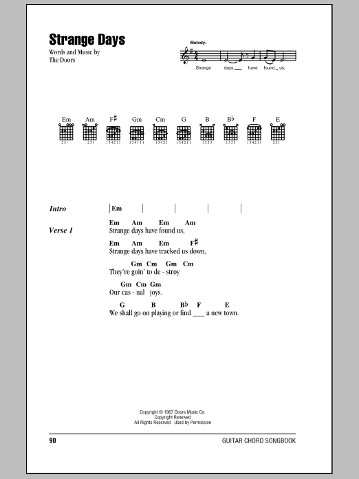 The Doors Strange Days sheet music notes and chords arranged for Guitar Chords/Lyrics