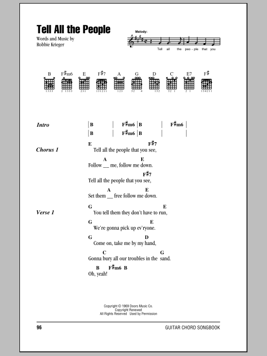 The Doors Tell All The People sheet music notes and chords arranged for Guitar Chords/Lyrics