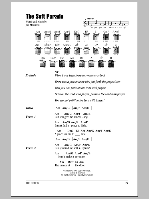 The Doors The Soft Parade sheet music notes and chords arranged for Guitar Chords/Lyrics
